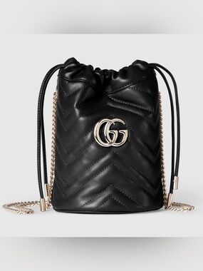 GUCCI Marmont small GG logo quilted leather bucket chain crossbody bag